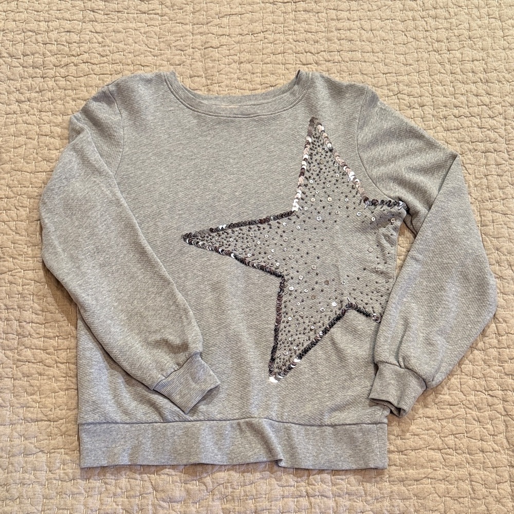 LOFT Gray Sequin Star Sweatshirt